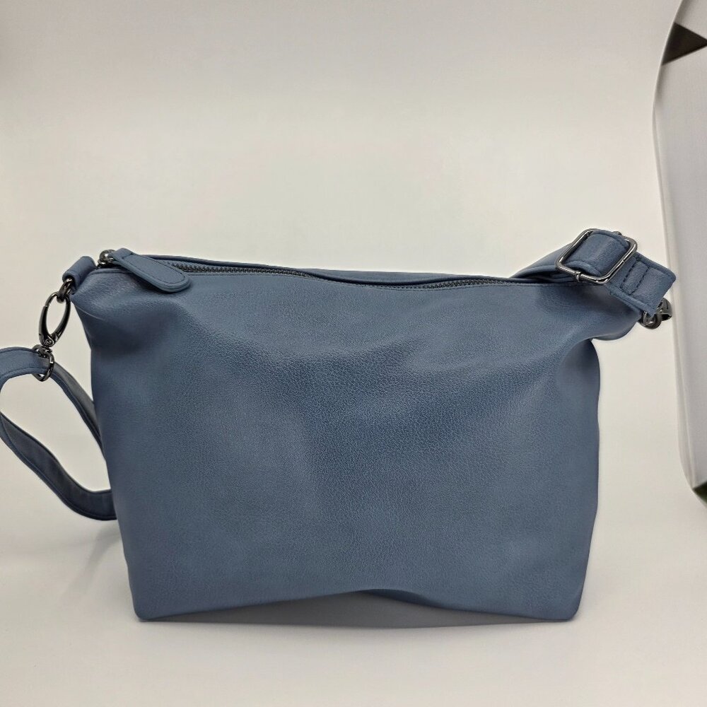 Steve Madden Slate Blue Slouchy Crossbody Bag with Chevron Lining